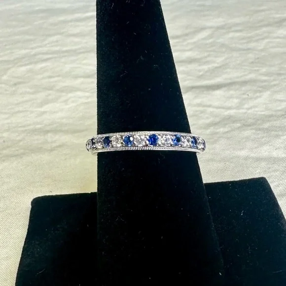 TACORI 925 Sterling Silver Eternity Band CZ Blue Colored Stones; SZ 7.5 - Picture 7 of 8